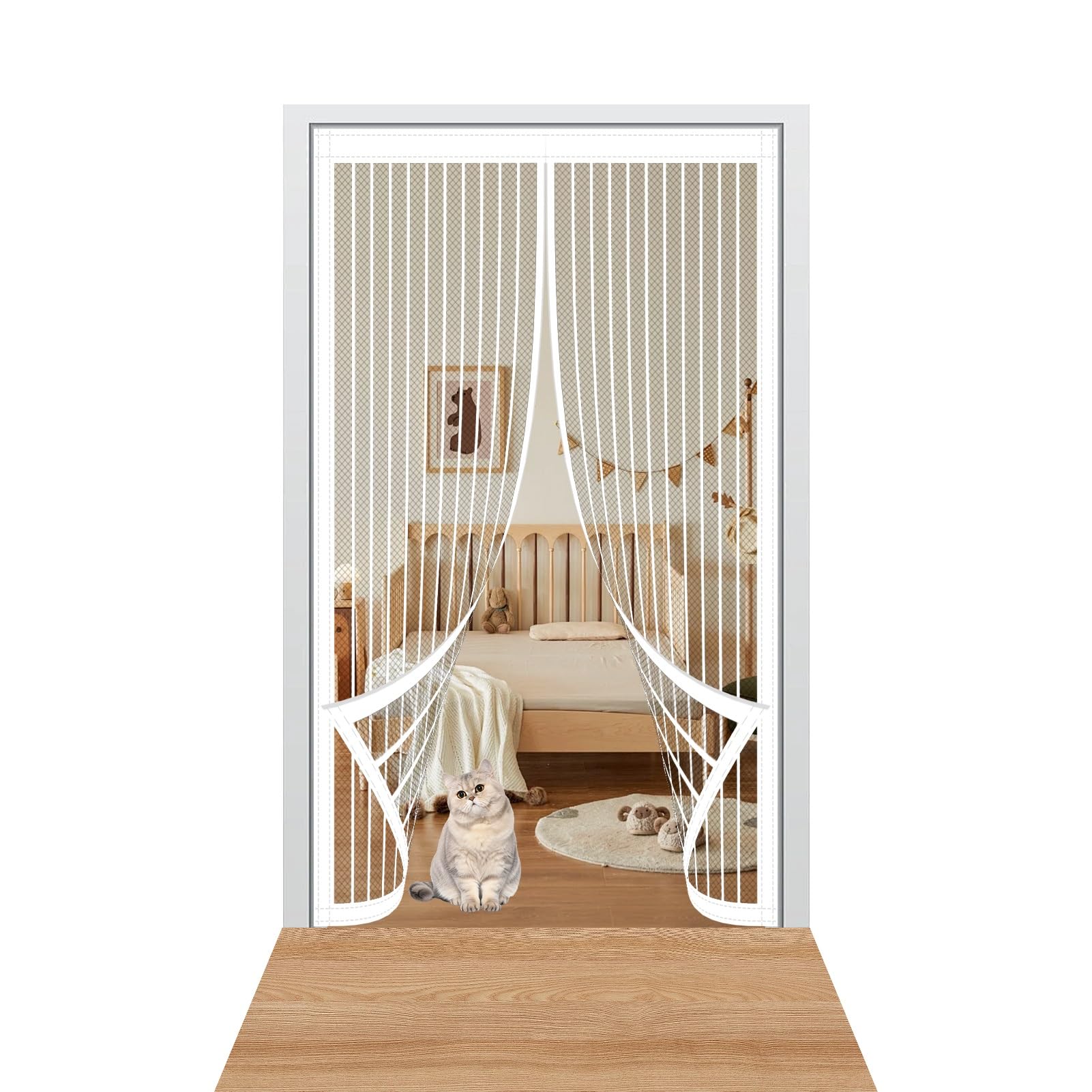 Magnetic Door Screen 95 x 170 cm Keep Bugs Out & Lets Fresh Air in Magnetic Door Curtains No Without Drilling Suitable for Patio Doors Balcony Bedroom, White