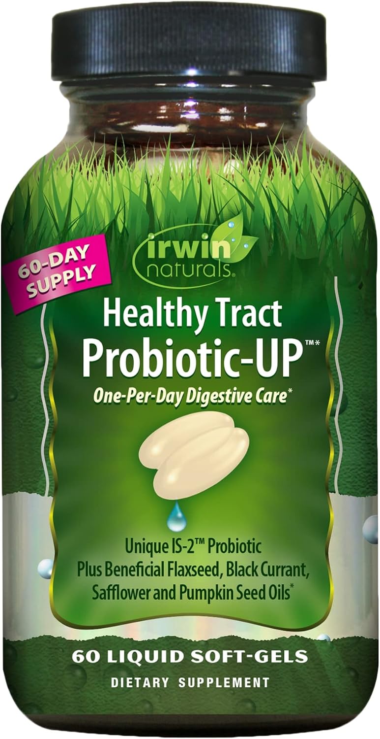 Irwin Naturals Healthy Tract Probiotic-UP 3 Billion Live Cultures - Pure-Strain Daily Digestive & Gut Health Support - Microflora Balance with Plant-Sourced Omegas - Shelf Stable - 60 Liquid Softgels