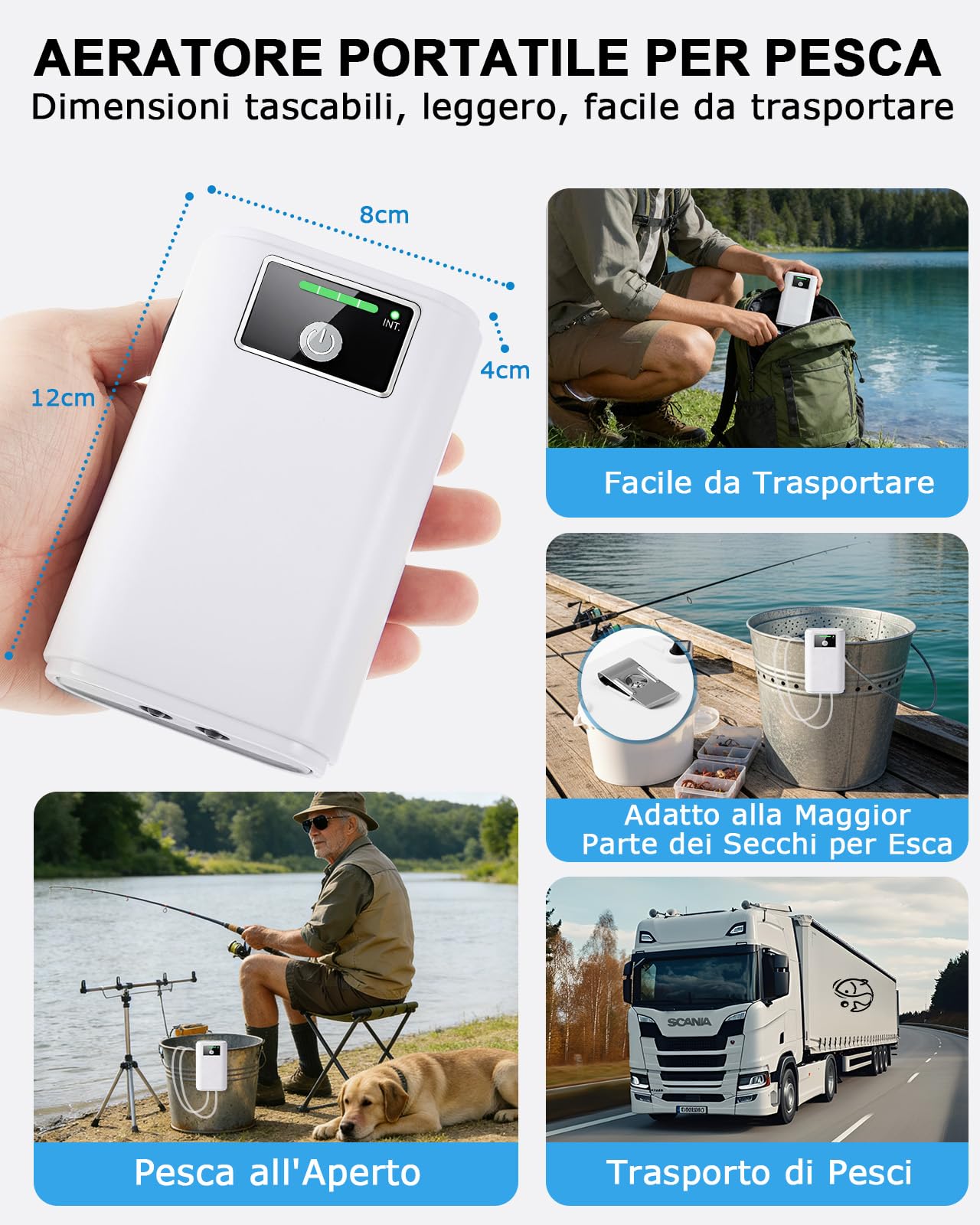 Aeratore Acquario, Pompa Acquario Portatile Ossigenatore Per Acquario USB gorgogliatore 2600mAh, due modi di alimentazione del gorgogliatore 1.5-2L/min*2