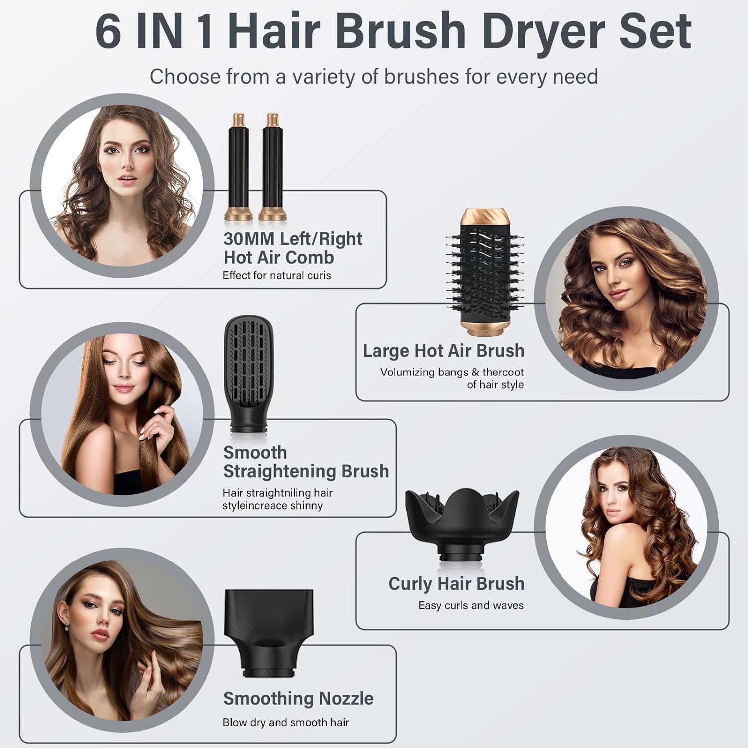 KYN 6 en 1 Airstyler, Brosse Soufflante Chauffante, Repliable Brosse à Cheveux avec Rouleau de Boucle Automatique Rotatif, Céramique Ionique Hairstyler pour Lisser, Boucler, Donner du Volume