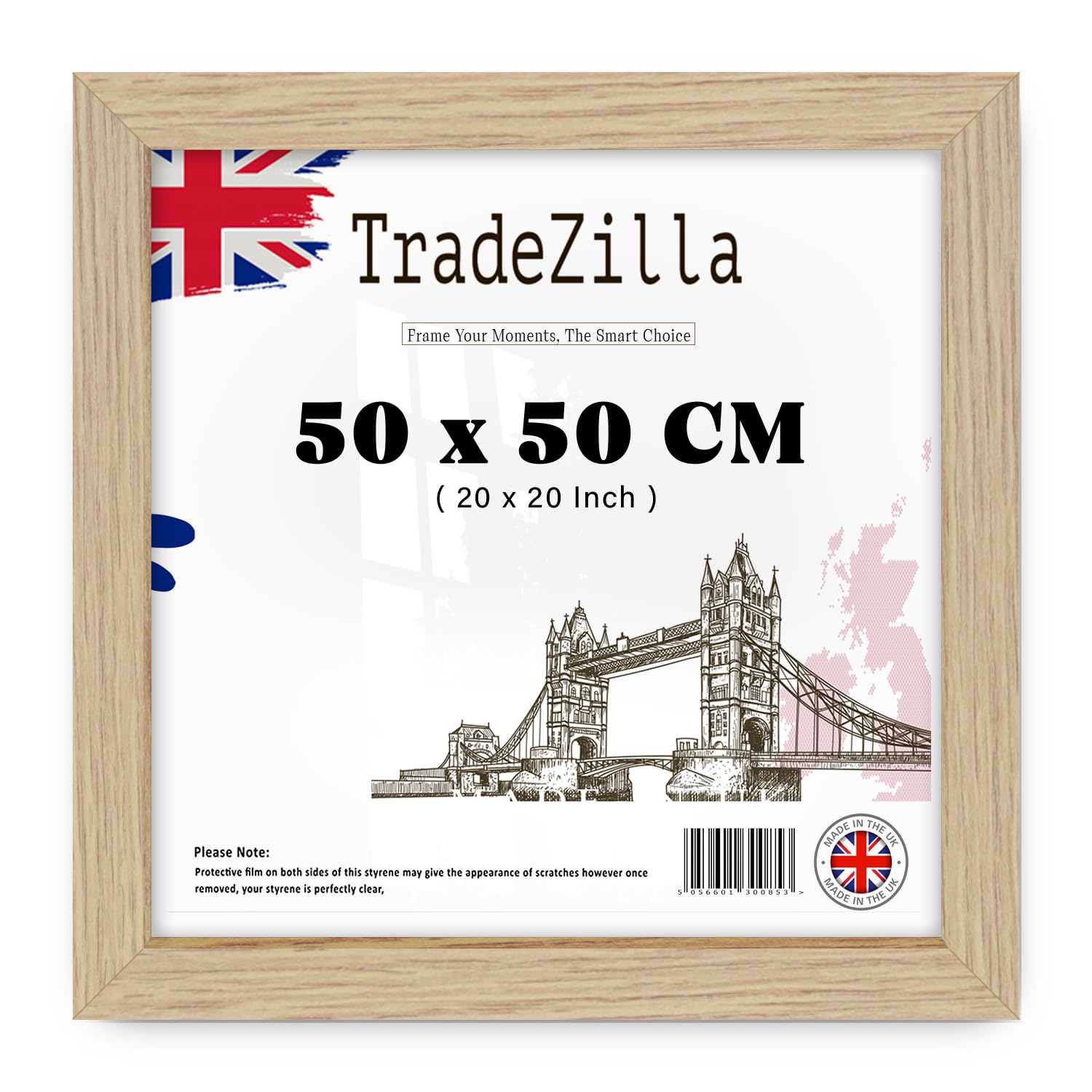 Tradezilla Oak | Mdf Picture Frame (50 X 50 Cm) Wall Décor & Room Interior Art Frame, Hanging Hooks For Vertical & Horizontal Display, Sturdy Mdf Wood [ ]
