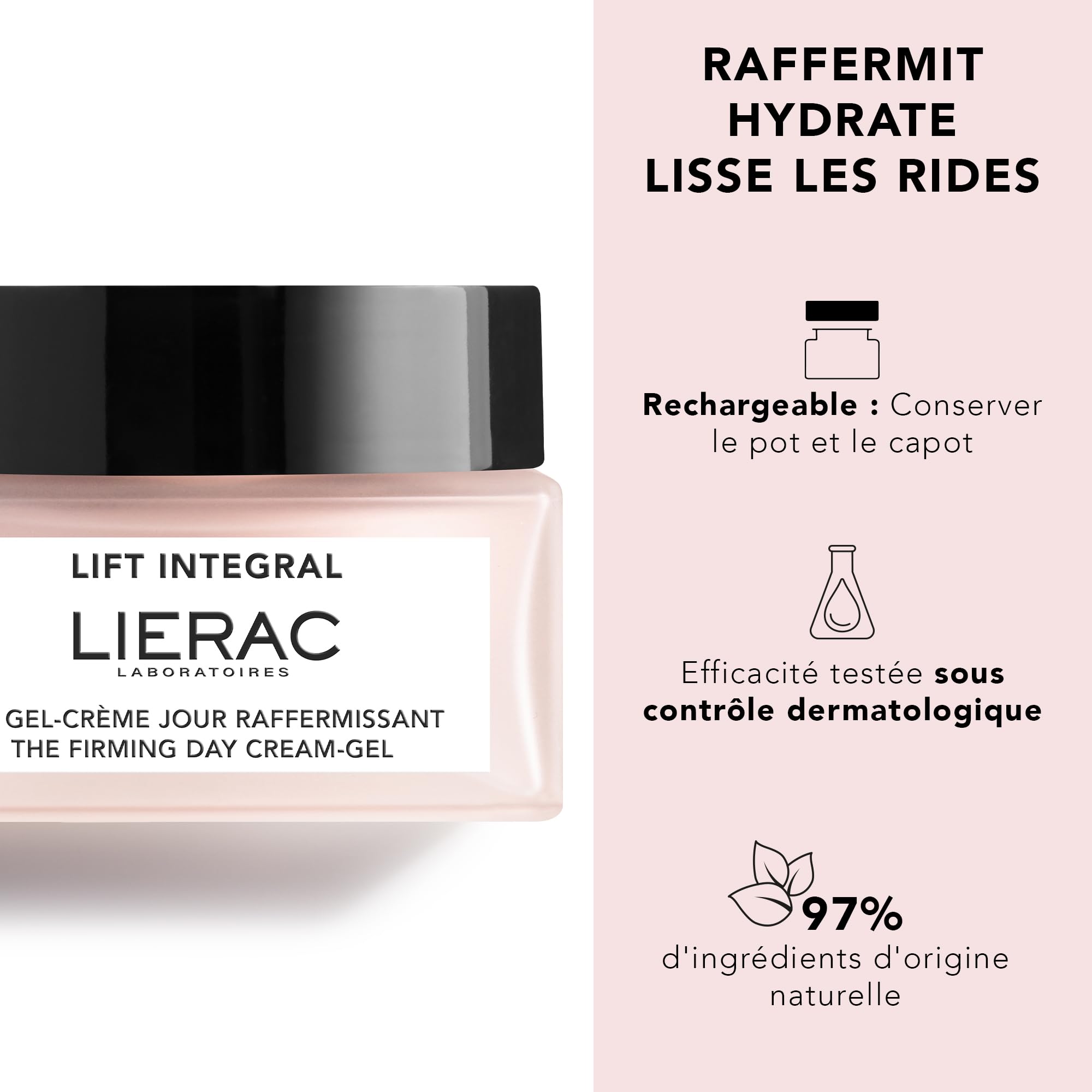 Lierac - Lift Intégral - Gel-Crème de Jour Raffermissant - Acide Hyaluronique & Tulipe Noire - Soin Visage Anti-Rides, Hydratant & Raffermissant - Peaux Mixtes à Grasses