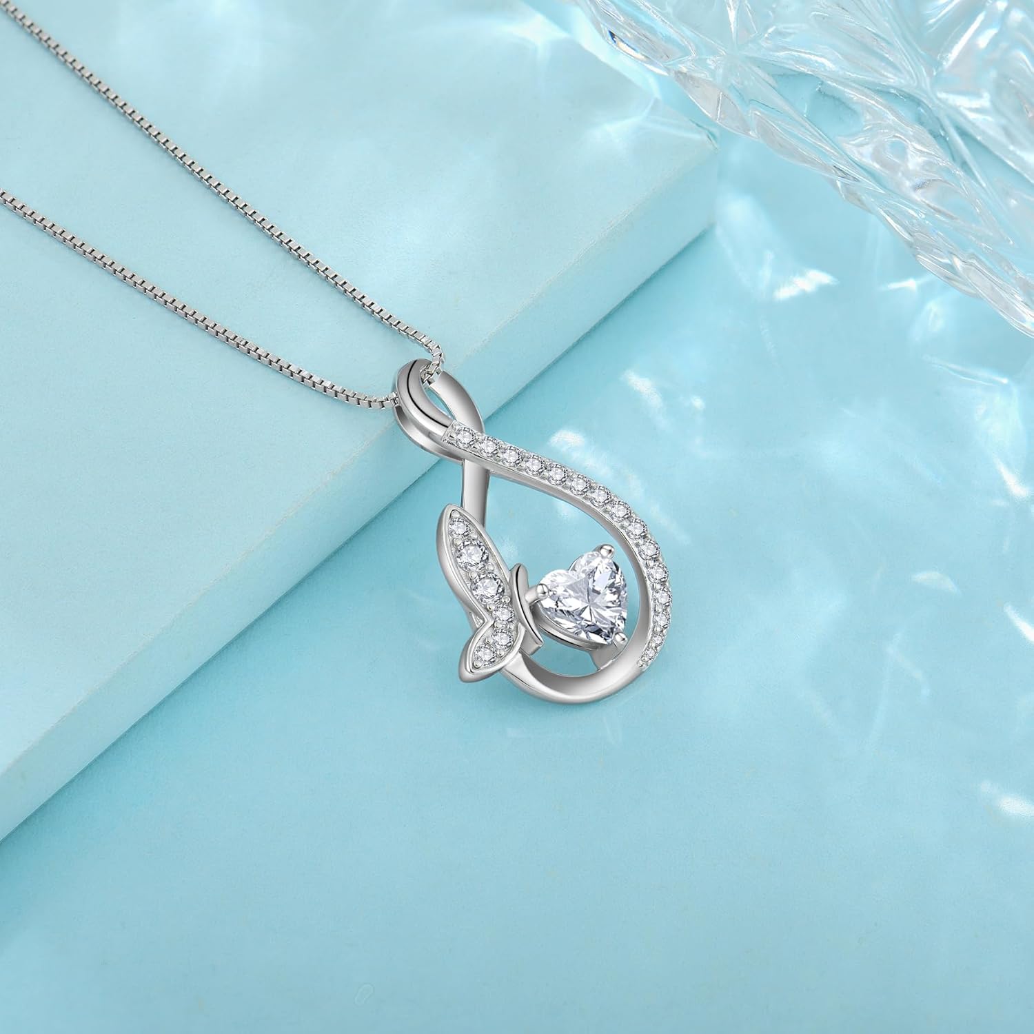 Infinity Butterfly Necklace for Women 925 Sterling Silver Heart Birthstone Created Gemstone Pendant Jewelry Gifts for Women Her - Image 5