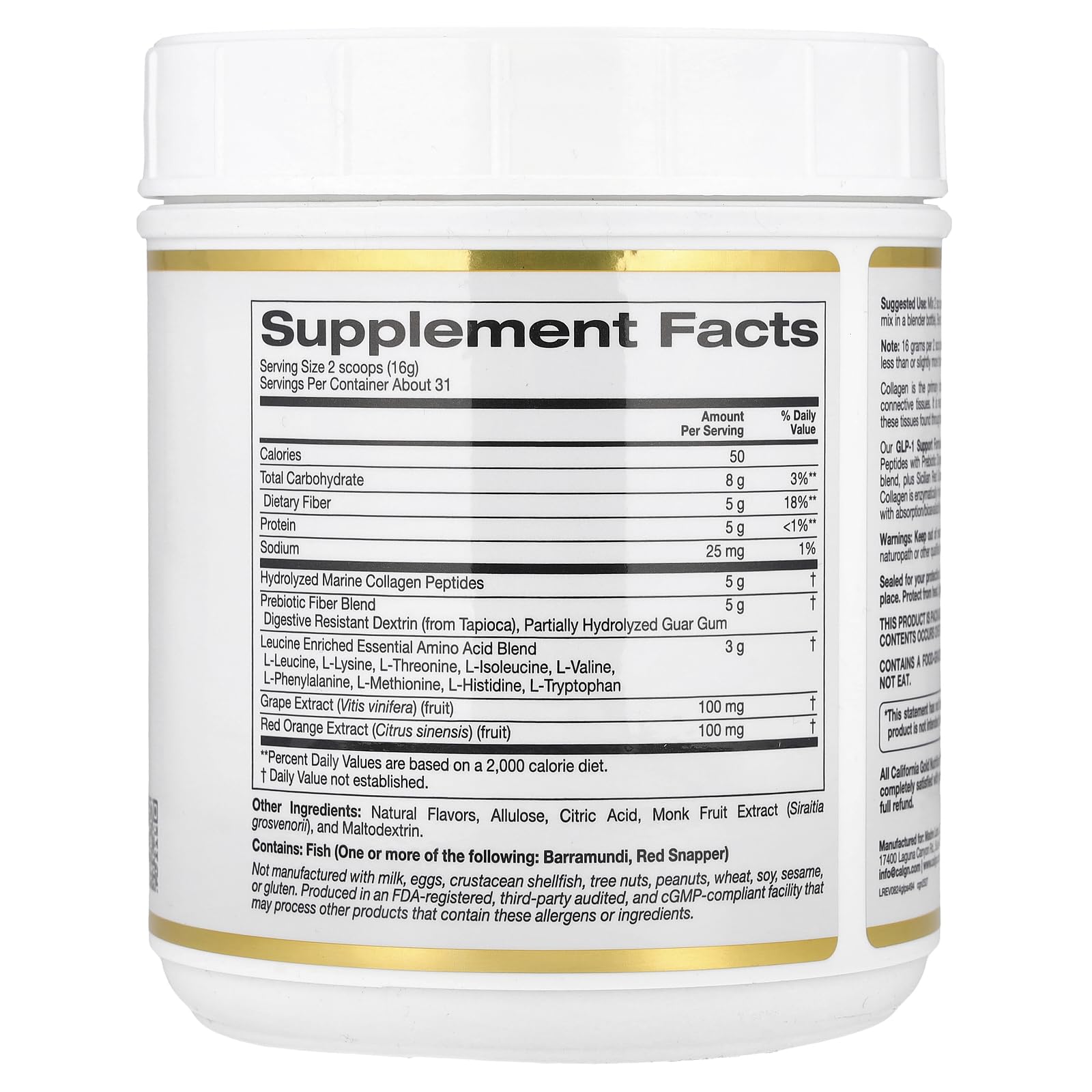 California Gold Nutrition GLP-1 Support Formula, Watermelon Yuzu, 1.09 lb (494 g)