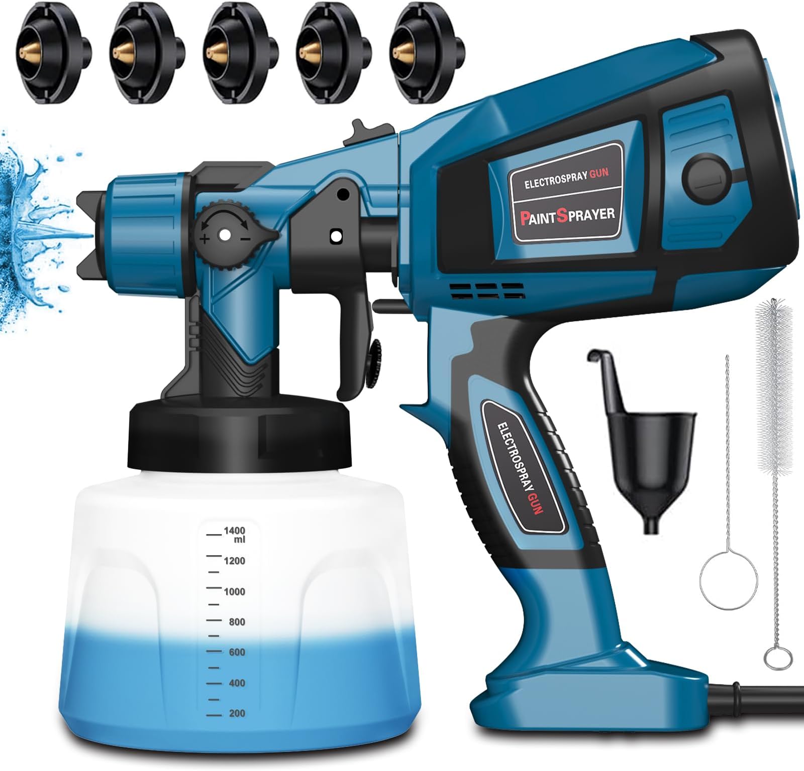 JiGiU Elektro Lackierpistole 300W - Kabellos Mit 3000mAh Akku & 1000ml Behälter