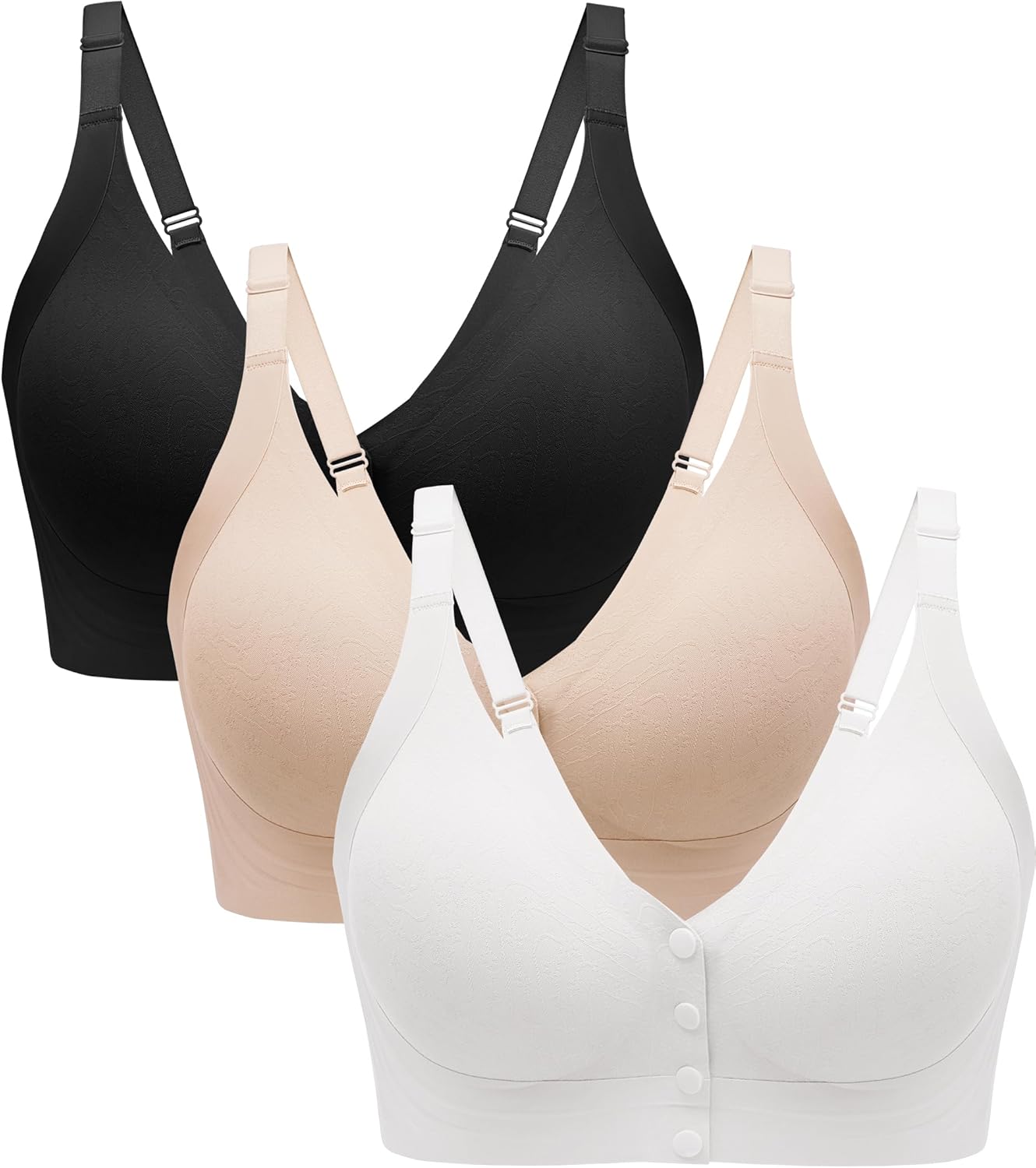 Angelhood Seamless Front Closure Bras for Women with Jelly Support, Wireless Supportive Mastectomy Bralettes Pack of 3