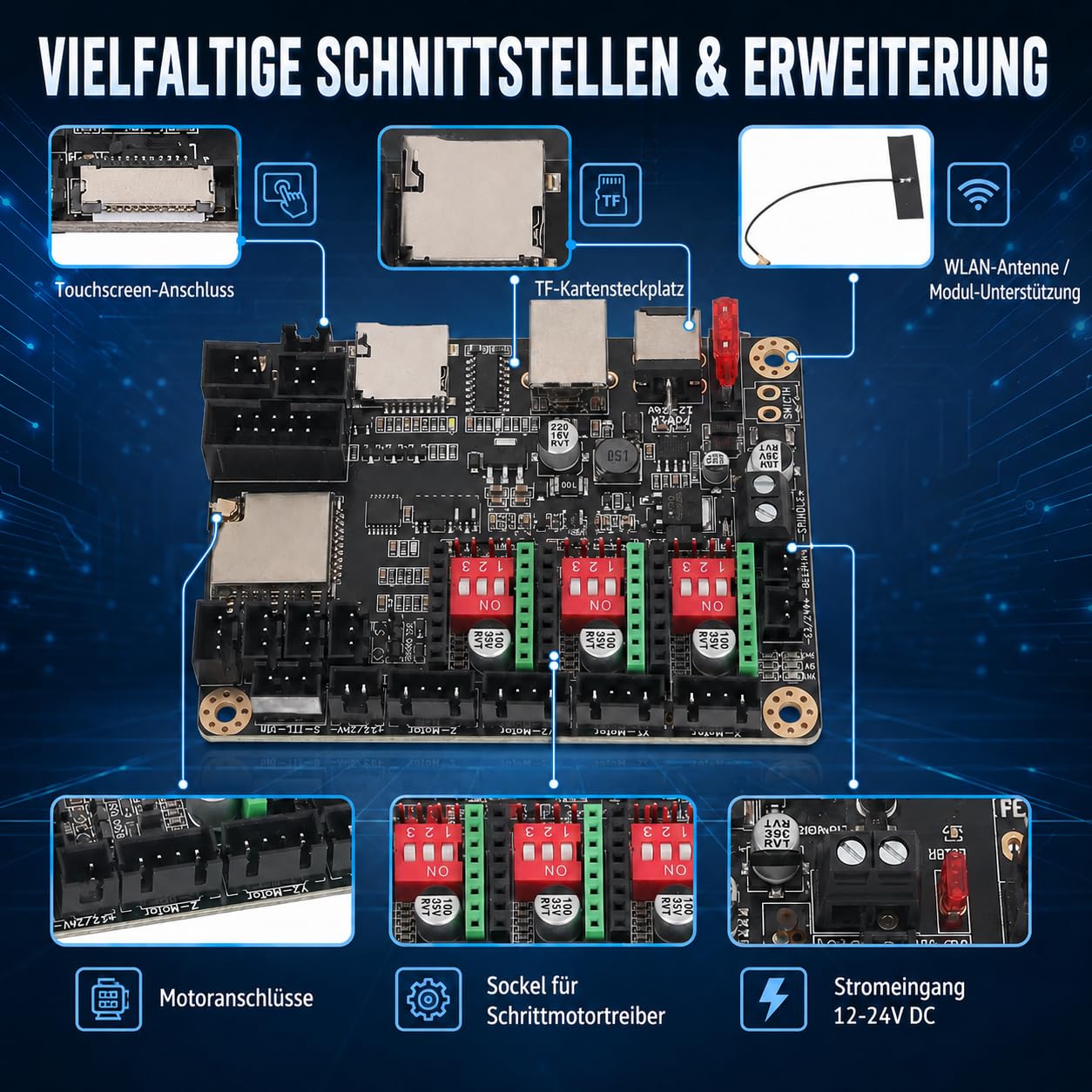 3D Drucker Motherboard, 12-24 VDC MKS DLC32 V2.1 Graviermaschinen-Motherboard 32-Bit WiFi Offline Steuerung Mit 2,4-Zoll-Touchscreen TS24-R V2.1 A4988 Schrittmotortreiber