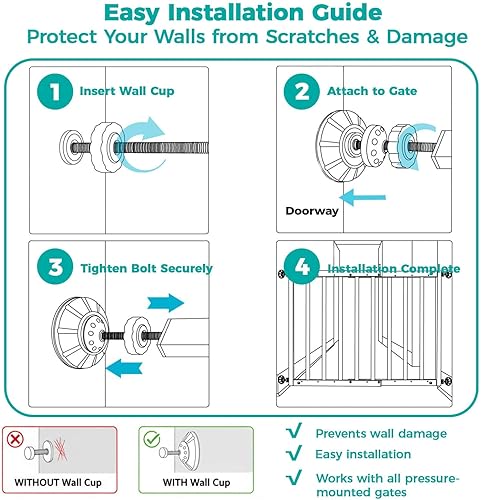 Miniatura 7 de Paquete de 4 vasos de pared para puerta de bebé + 4 varillas de eje de puerta de bebé de 0.315 in con pernos para puerta de bebé montada a presión