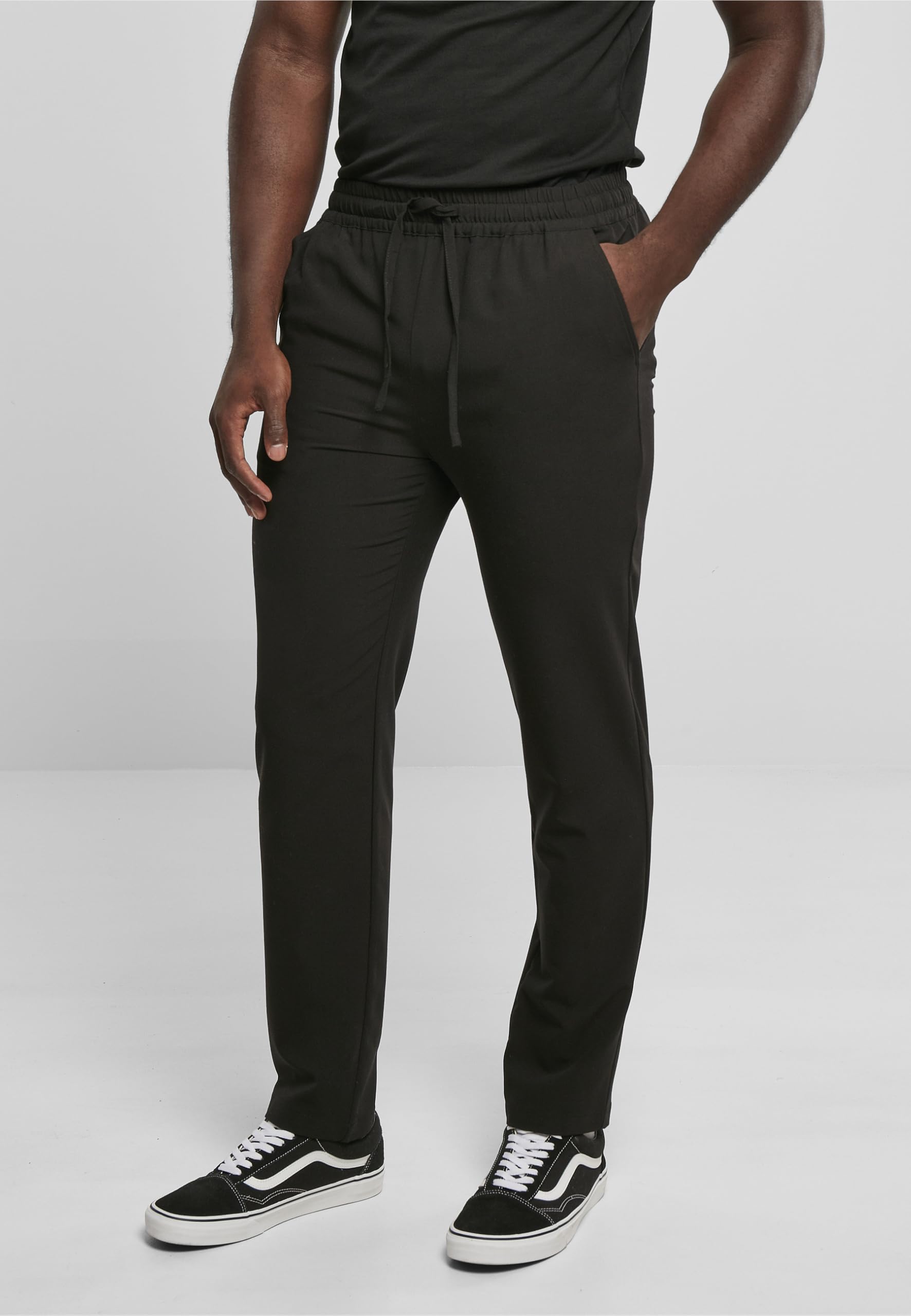 URBAN CLASSICS Pantalones de tela para hombre, elegantes pantalones de algodón con bolsillos traseros y laterales, cintura con elástico y cordón, tallas de XS a 5XL
