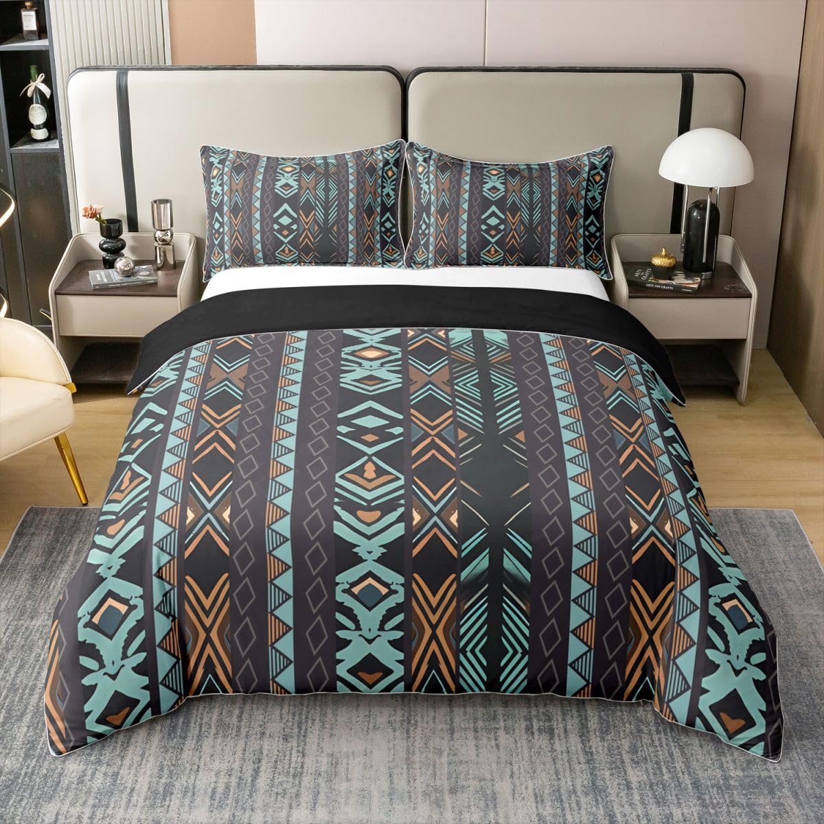 Couvre lit géométrique ethnique en pur coton de style navajo aztèque premium
