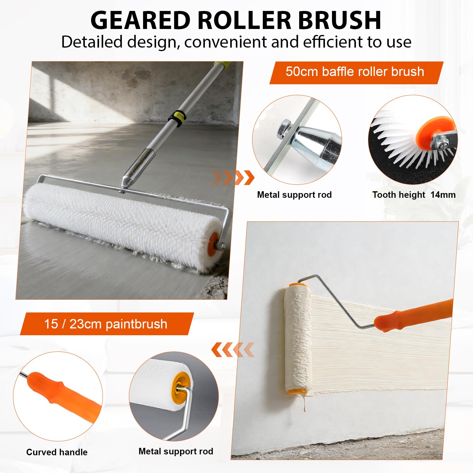 EXLECO Kit Autolivellante Per Pavimenti, 3&5MM Bifacciale Raschietto Pavimenti in Acciaio Inox, Rullo di Sfiato, Pittura con Rullo, Asta Telescopica, Scarpe Chiodate 30MM, Spatole per Stucco, Guanti
