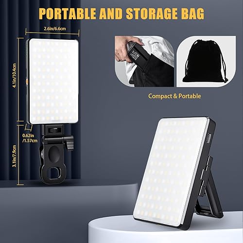 Miniatura 7 de MACTREM 120 LED Selfie Light, Phone Light Clip, 3000Mah Portable Rechargeable Video Light, Adjusted 3 Light Modes, for iPhone, Camera, Laptop, iPad,
