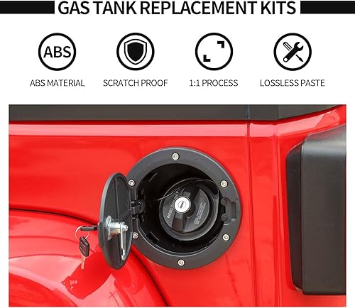 Miniatura 4 de Cubierta de tapa de gasolina con bloqueo para tanque de combustible compatible con Jeep Wrangler JK JKU 2007-2018 accesorios exteriores (modelo B,