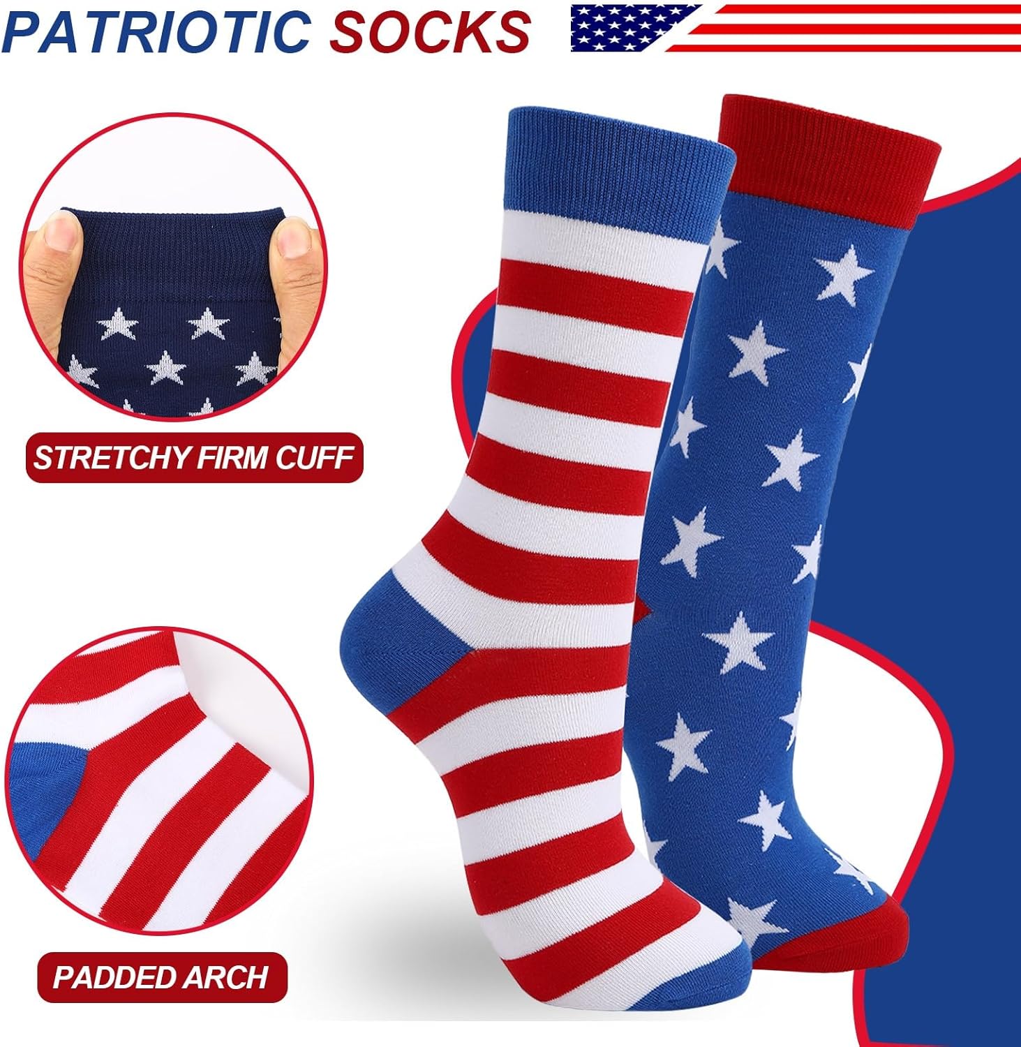2 Pairs American Flag Socks,4th July Patriots Middle Sock,Star and Stripe Patriotic Freedom Day Gifts,Funny Wedding Gift Sock for Men Women - Image 5