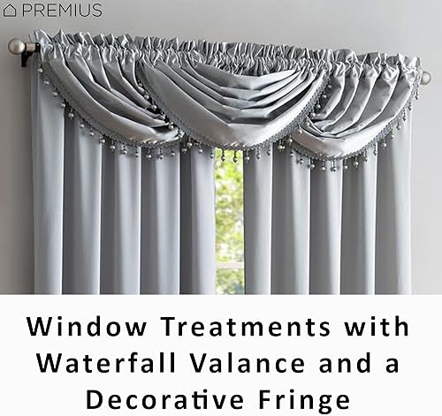 Miniatura 3 de PREMIUS Panel de bolsillo para barra de satén triturado y cenefa de cascada con flecos decorativos para ventana, juego de cortinas para tu hogar,