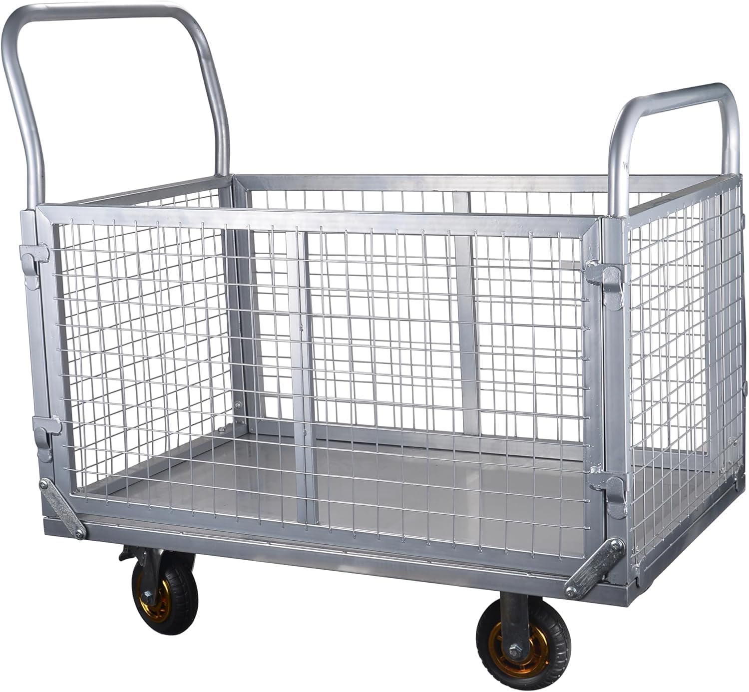 6-in-1 Klappplattformwagen Mit Abnehmbarem Gitterkäfig, Robuste Flachbett-handwagen-sackkarre, 816 Kg Tragkraft, 6 Lenkräder Für Den Materialtransport Im Lager