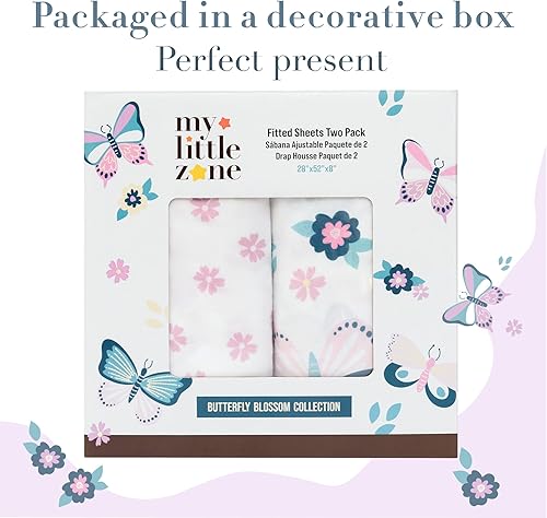 Miniatura 4 de My Little Zone Sábanas bajeras de cuna para niñas, diseño de mariposas y flores silvestres, juego de sábanas de algodón para cuna y niña pequeña,