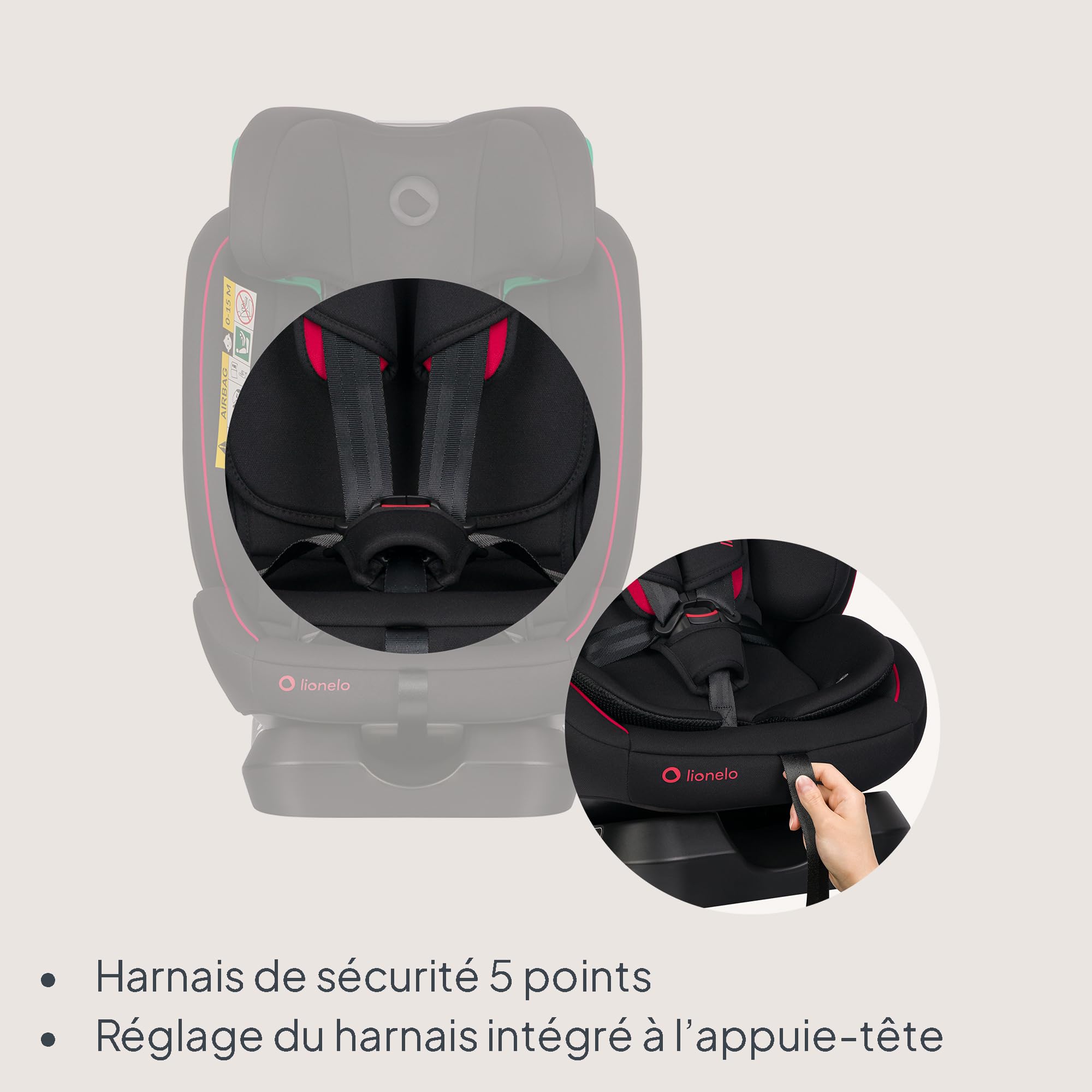 LIONELO AART I-SIZE Si?ge Auto Bébé 40 ? 150 cm, Installation avec Ceinture de Sécurité, Réglage de l'Appui-t?te et de l'Inclinaison, Insert Lombaire et Réducteur, Norme R129 i-Size Standard