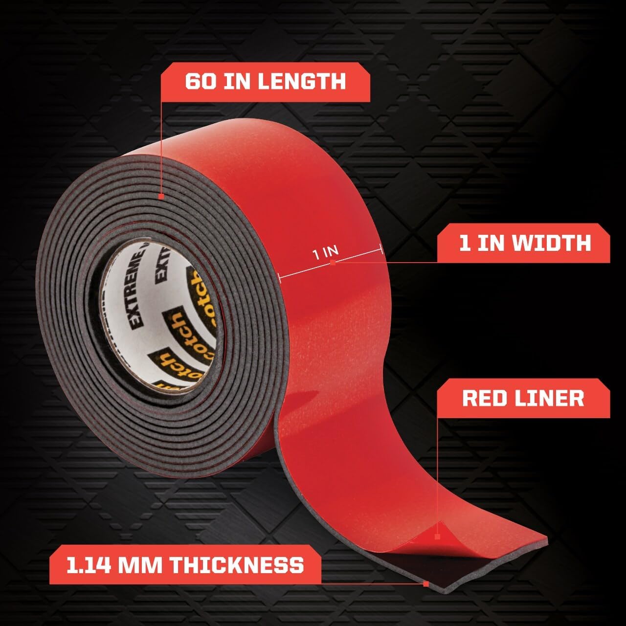 Scotch Double Sided Tape Heavy Duty, Black Extreme Mounting Tape, 3 Roll Adhesive Tapes, 1 in x 60 in Wall Tape