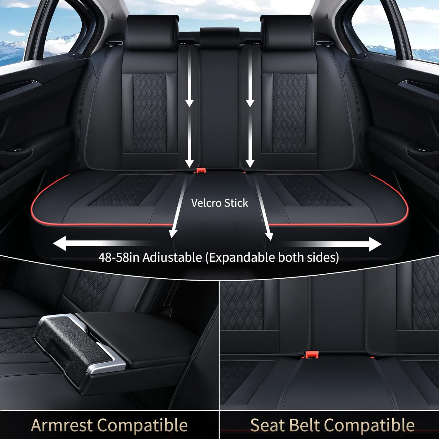 FLORICH Seat Covers, Car Seat Covers Full Set, Luxury Nappa Leather Seat Covers, Breathable and Waterproof Car Seat Protector 5 Seat, Automotive Seat Covers Universal Fit for Most Cars-BlackRedline