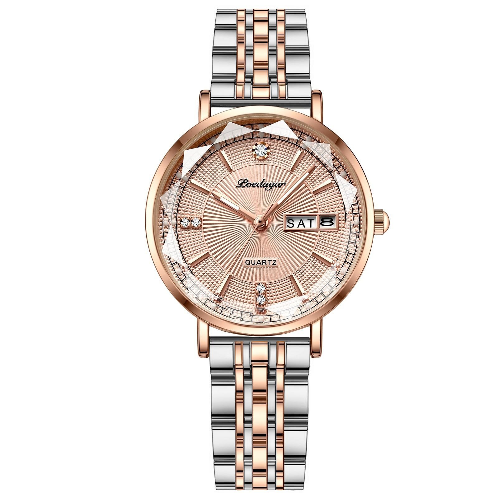 OIDEA Damen Armbanduhr Uhr Edelstahl: Analog Quarz Damenuhr mit Datum Tagesanzeige Zifferblatt mit rhombusförmigem Glas leuchtende Zeiger & Diamant Punkteskala Klassisches Geschenk für Frauen