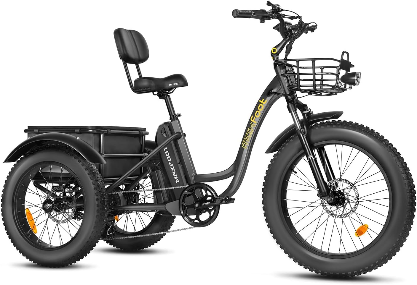 MAXFOOT MF30 Electrical Tricycle for Adults, 750W Rear Drive Motor 3 Wheel Electrical Bicycle with Suspension Fork, 85 Miles, 48V 20Ah UL Licensed Battery, Fats Tire E-Trike with Rear Differential
