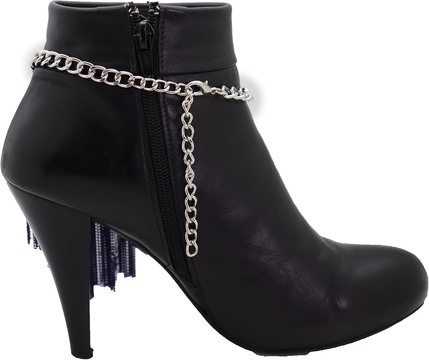 TrendyFashionJewelry Women Western Boot Chain Silver Metal Bling Bracelet Anklet Heel Blue Tassel Fringes Ethnic Style Charm PAIR BC258