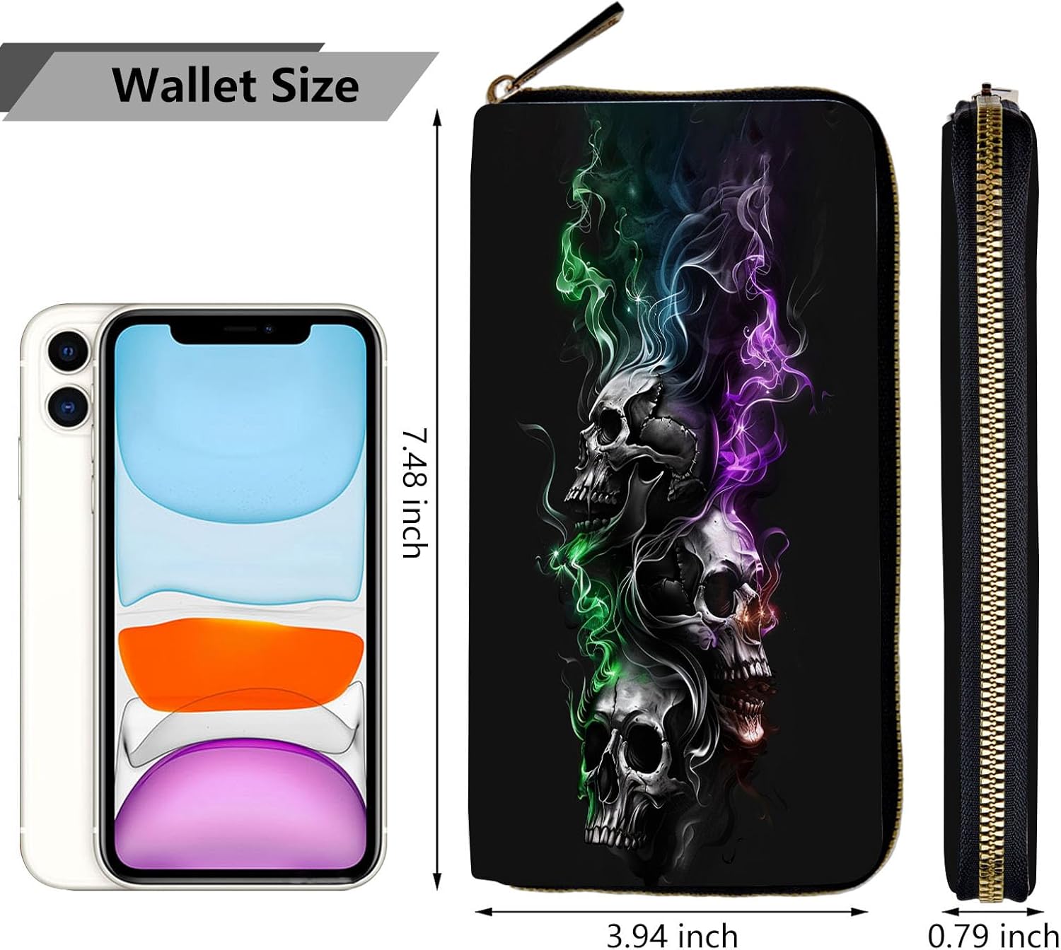 Women Wallets,Large Capacity Clutch Purse for Women Ladie Men Wallet Clearance Credit Card Holder PU Leather Handbag Clutch Purse-Smoke Skull