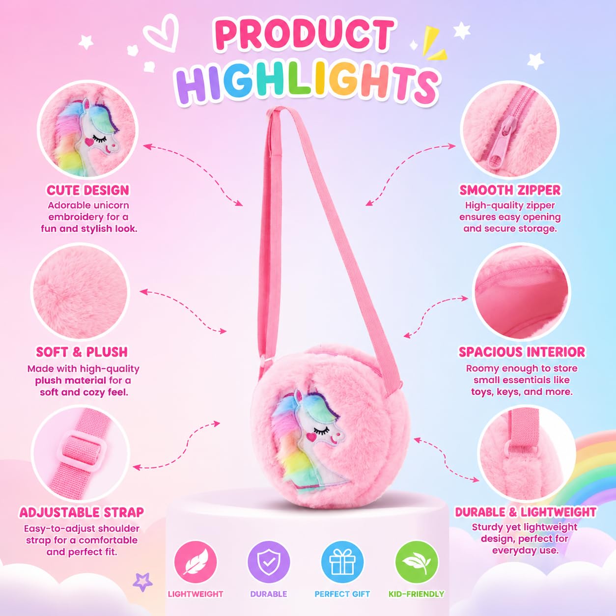 Sanjis Enterprise fur Canvas Multicolor Baby kids Girl's Cartoon sling bag side bag shoulder bag (Multicolor) (Pink)(Rakhi gift) 1