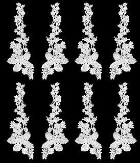4 Pairs Long Flower Lace Applique, Vintage Sewing Patches, Floral Embroidered Patches for Wedding Bridal Dress,Veil, Hat,Jeans,Shirt,Clothes Embellishment (White)