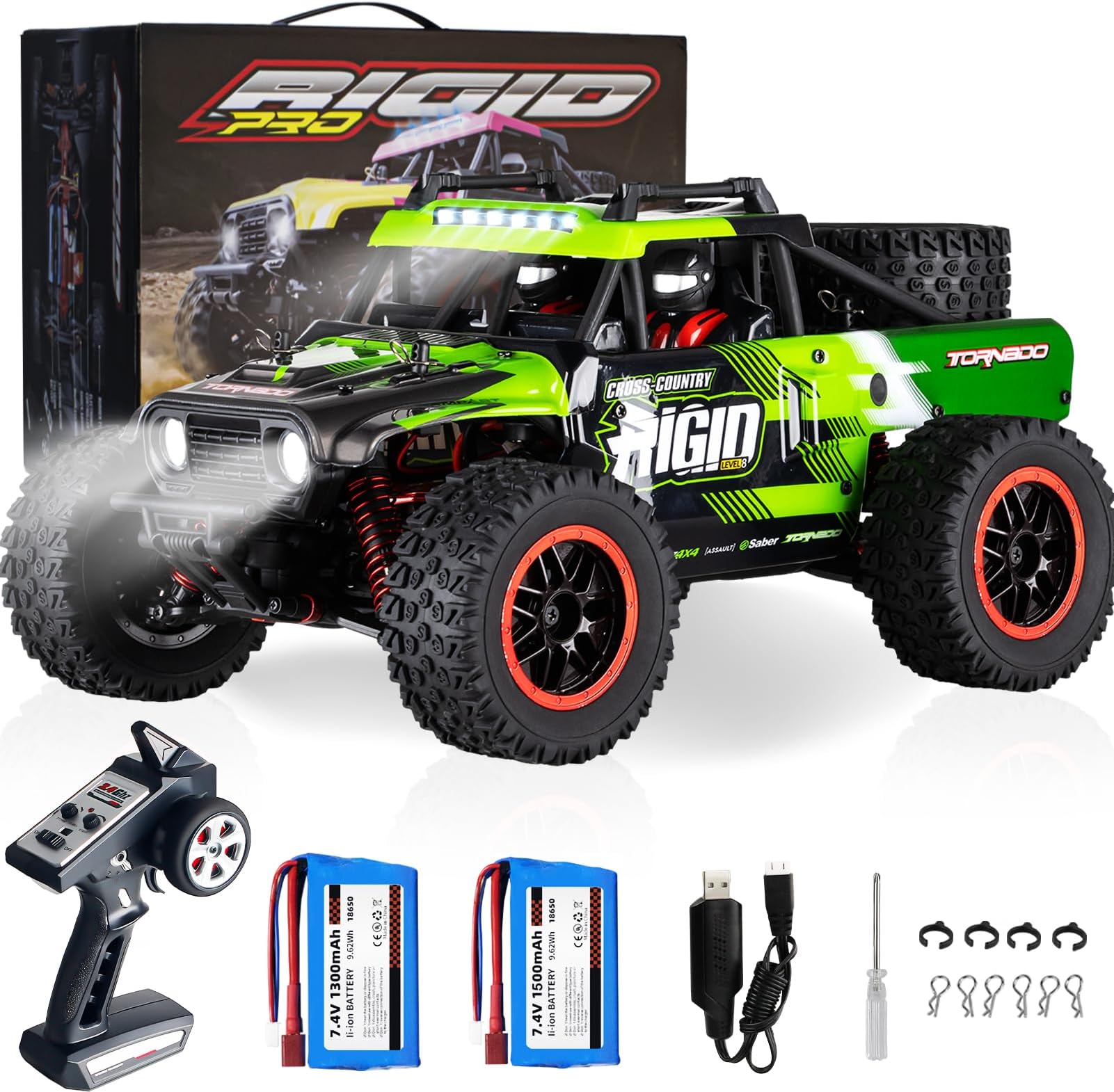 1:14 Scale RC Car - Fast 50 KMH Remote Control 4X4 Truck for Adults Boys - 2.4 GHz All Terrains Dune Buggy Off-Road Monster Truck Short Course Car With 2 Batteries (Green)