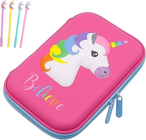 iDelta - Estuche para lápices, bonito diseño de unicornio de EVA en 3D, resistente a los golpes, gran capacidad, múltiples compartimentos, para