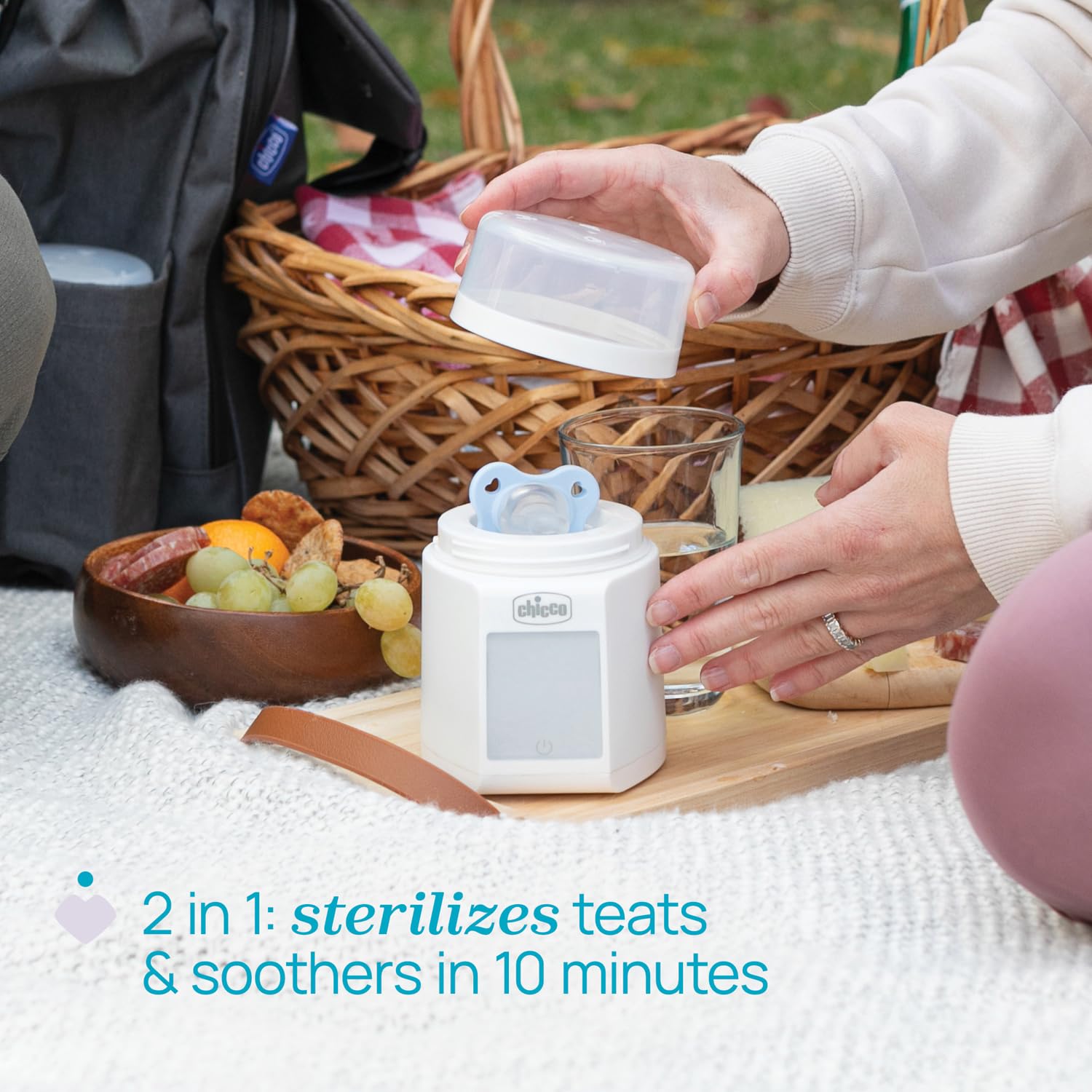Chicco Chauffe-biberon Portable Multifonction avec Stérilisateur, Chauffage Rapide du Lait et Stérilisation des Sucettes, Batterie USB-C, avec 7 Adaptateurs Inclus, Chicco et Autres, Sans Fil