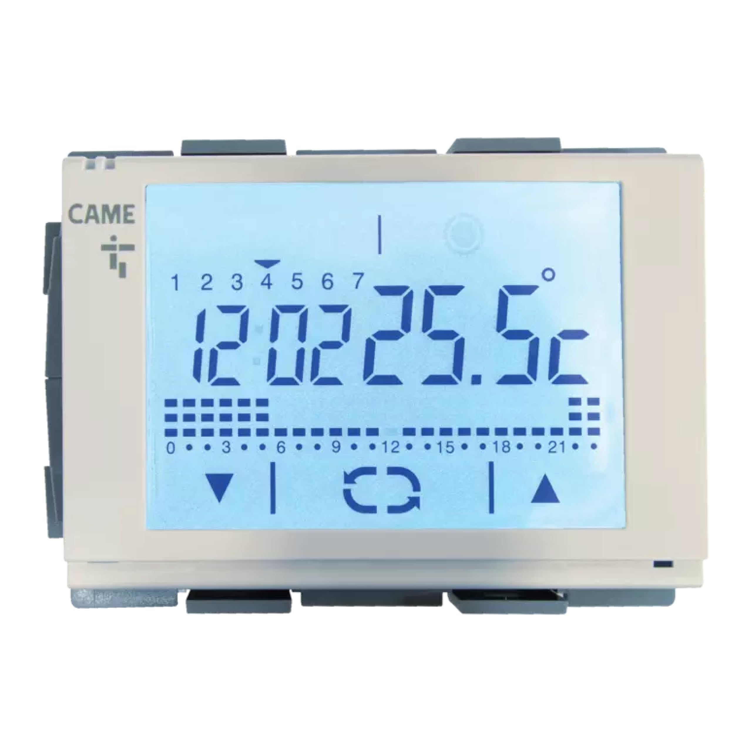 CAME Cronotermostato TH/600 da incasso a 230 V con cover bianca e display touch screen retroilluminato compatibile con le serie civili più comuni per una programmazione oraria della temperatura