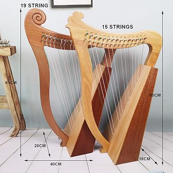 Wooden Harp, Portable Irish Harp, Mini Harp, Mahogany String Musical Instrument, with Tuning Lever and Bag, for Leisure, 19 Strings