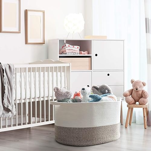 Miniatura 3 de INDRESSME XXX Canasta de cuerda grande tejida Canasta de almacenamiento, canasta para almohada y manta, Canasta color Marrón para lavandería, diseño