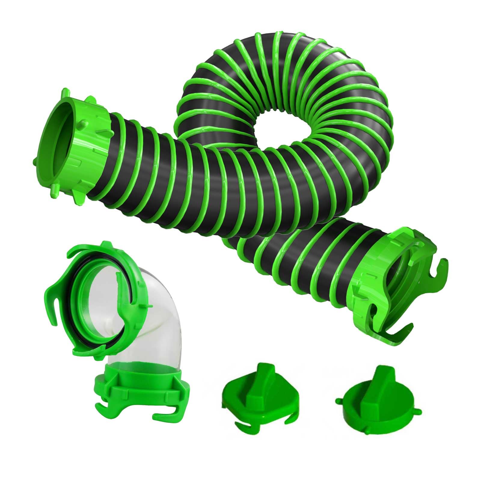 2-Foot RV Tote Tank Sewer Hose Kit, 90° Clear Elbow, Dual Swivel Bayonet Ends,2 Bayonet Fitting Storage Caps — Compact, Leak-Resistant Connection for Portable Waste Tanks &amp; Dump Stations