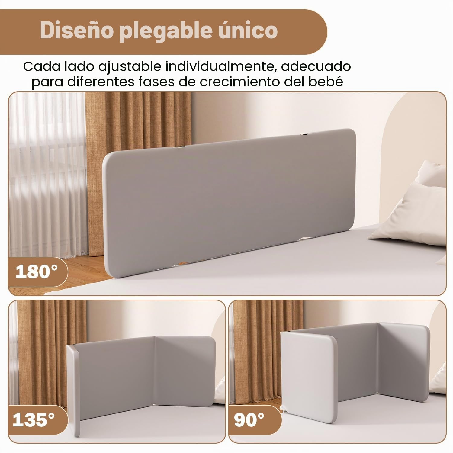 120CM Barrera de cama para Boxspring Plegable, protección contra caídas para cama infantil, barandilla de cama ajustable en altura, rápida instalación, barrera de cama para cuna infantil