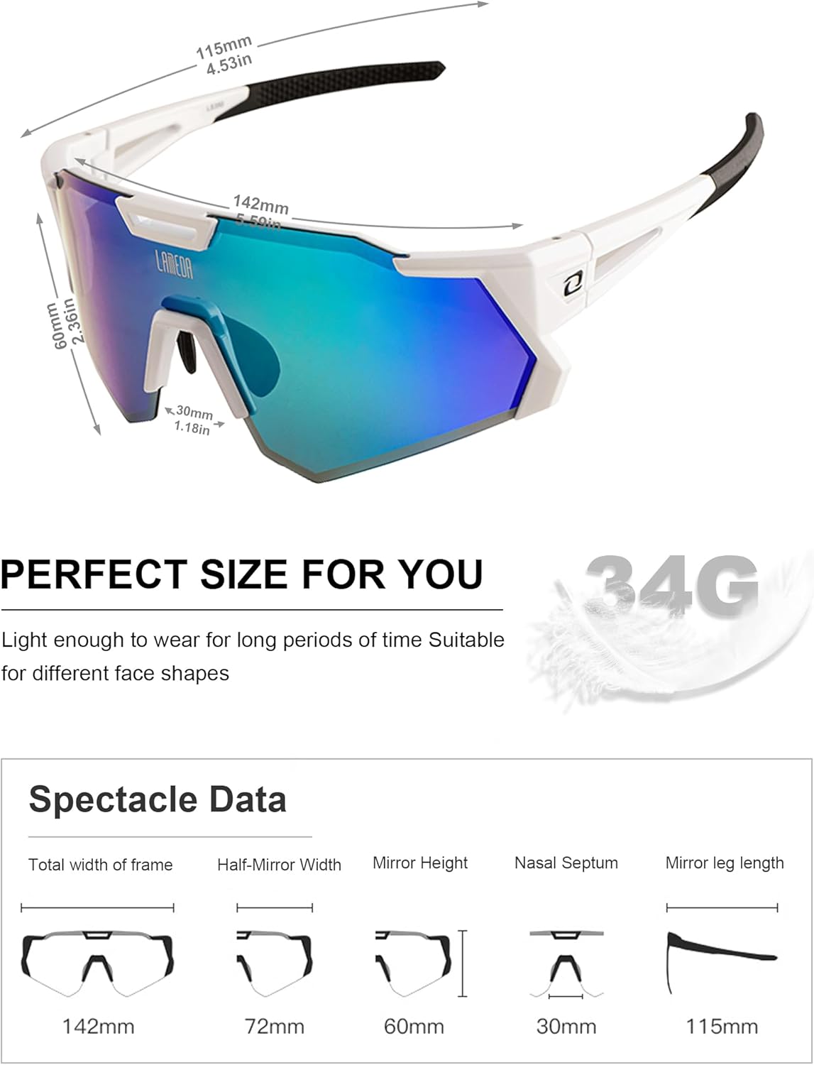 LAMEDA Polarized Sports Sunglasses for Men Women, High Definition UV Protection Cycling Glasses for Biking Fishing Running - Image 6