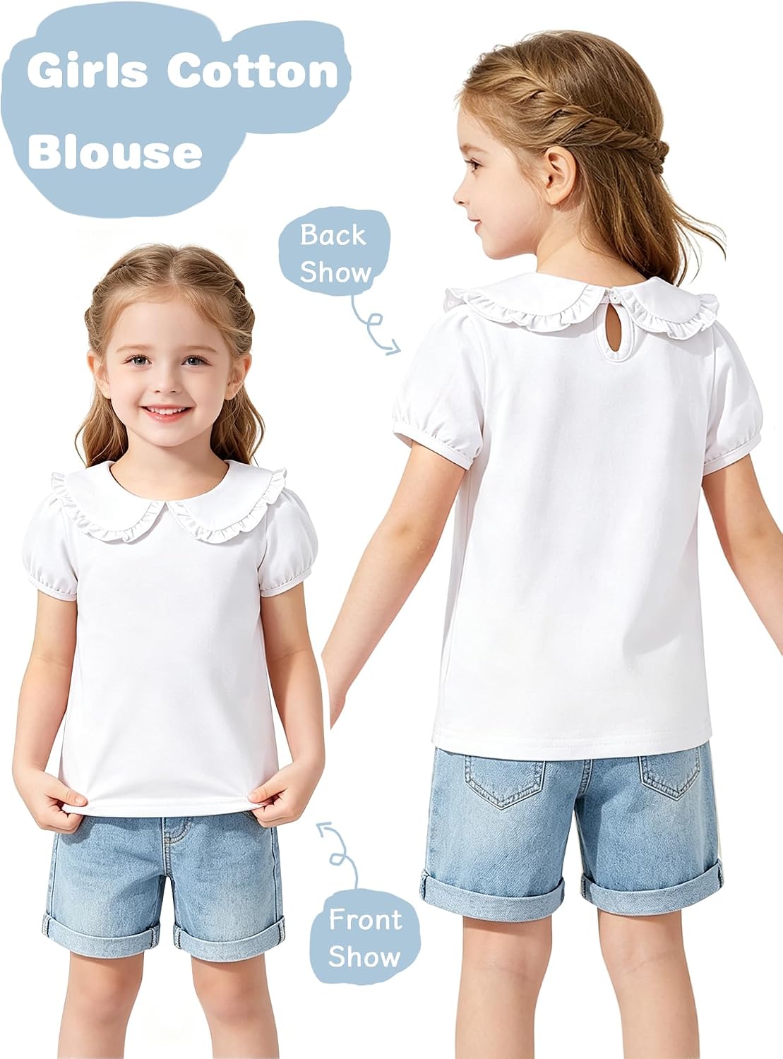 Magic Park 1-14Y Toddler Peter Pan Collar T-Shirt Girl Cotton Blouse