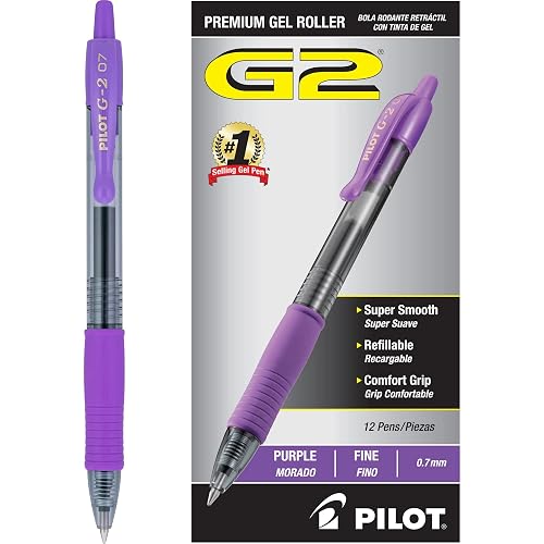 PILOT G2 Premium Refillable and Retractable Rolling Ball Gel Pens, Fine Point, Purple Ink, 12-Pack (31029)