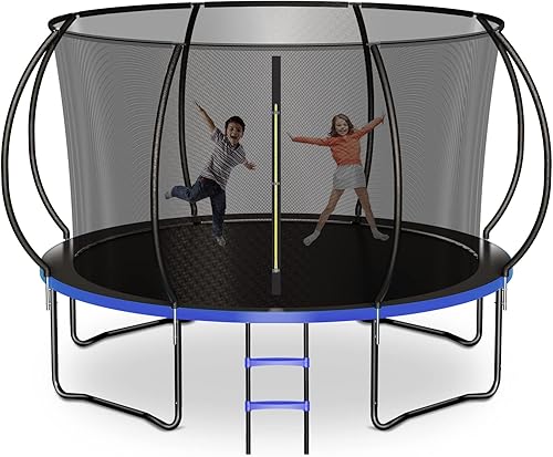 Vista 14 de Trampolín para niños y adultos, trampolín recreativo para niños de 14 pies con red de seguridad y escalera, trampolines recreativos al aire libre
