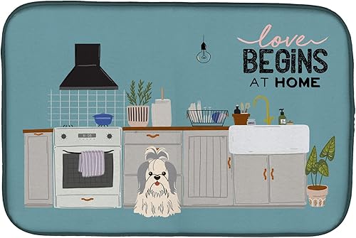 Miniatura 217 de Caroline's Treasures CK7824DDM - Tapete absorbente para secado de platos con diseño de bulldog inglés, rojo y blanco, para encimera de cocina, 14 x