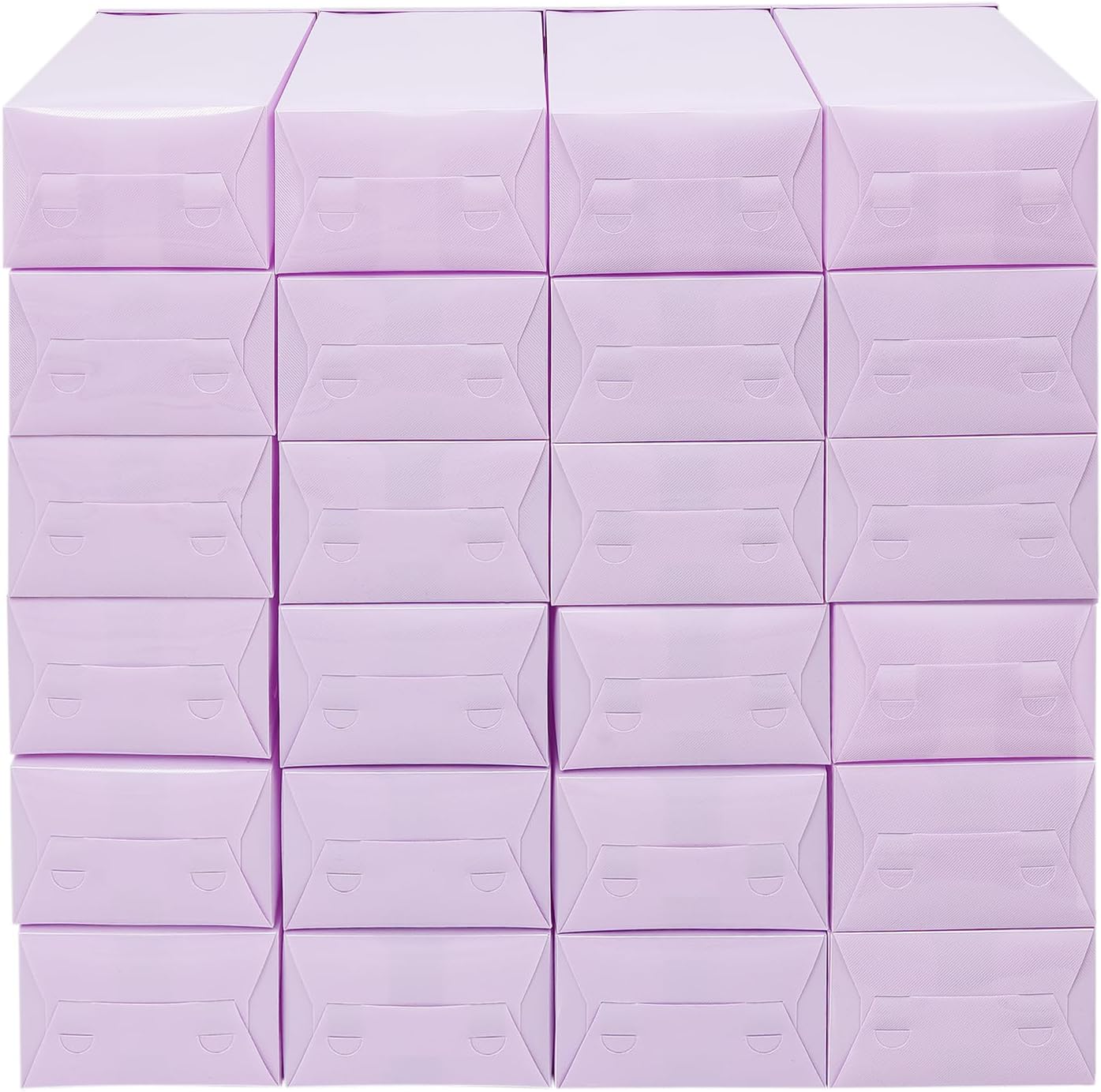 24 Pack Shoe Storage Boxes, Plastic Stackable Foldable Shoe Boxes with Clear Front Opening Door for Sneakers Flats Slippers Sandals Casual Shoes, Space Saving, 12.99*9.06*5.51in (Purple)