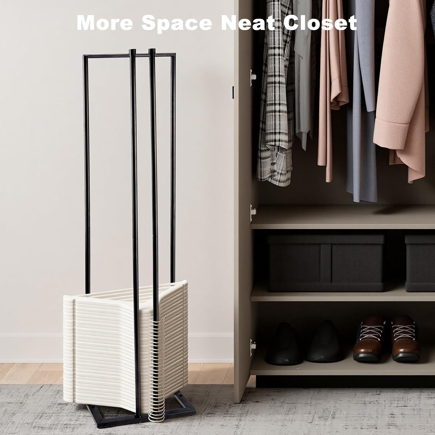 Metal Hanger Stacker, 32 Inch Hanger Storage Organizer Hold up to 120 Velvet Hangers, Clothes Hangers Holder Space Saver for Closet and Laundry, Black
