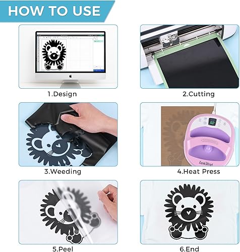 Miniatura 5 de Lya Vinyl - Vinilo de transferencia de calor de 12 pulgadas x 30 pies, vinilo blanco y negro para Cricut, Silhouette Cameo para ropa, bolsos,