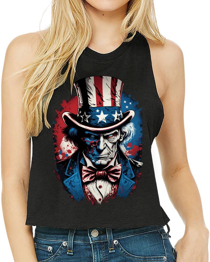 USA Flag Racerback Cropped Tank - American Themed Items - USA Lover Gifts for Girl