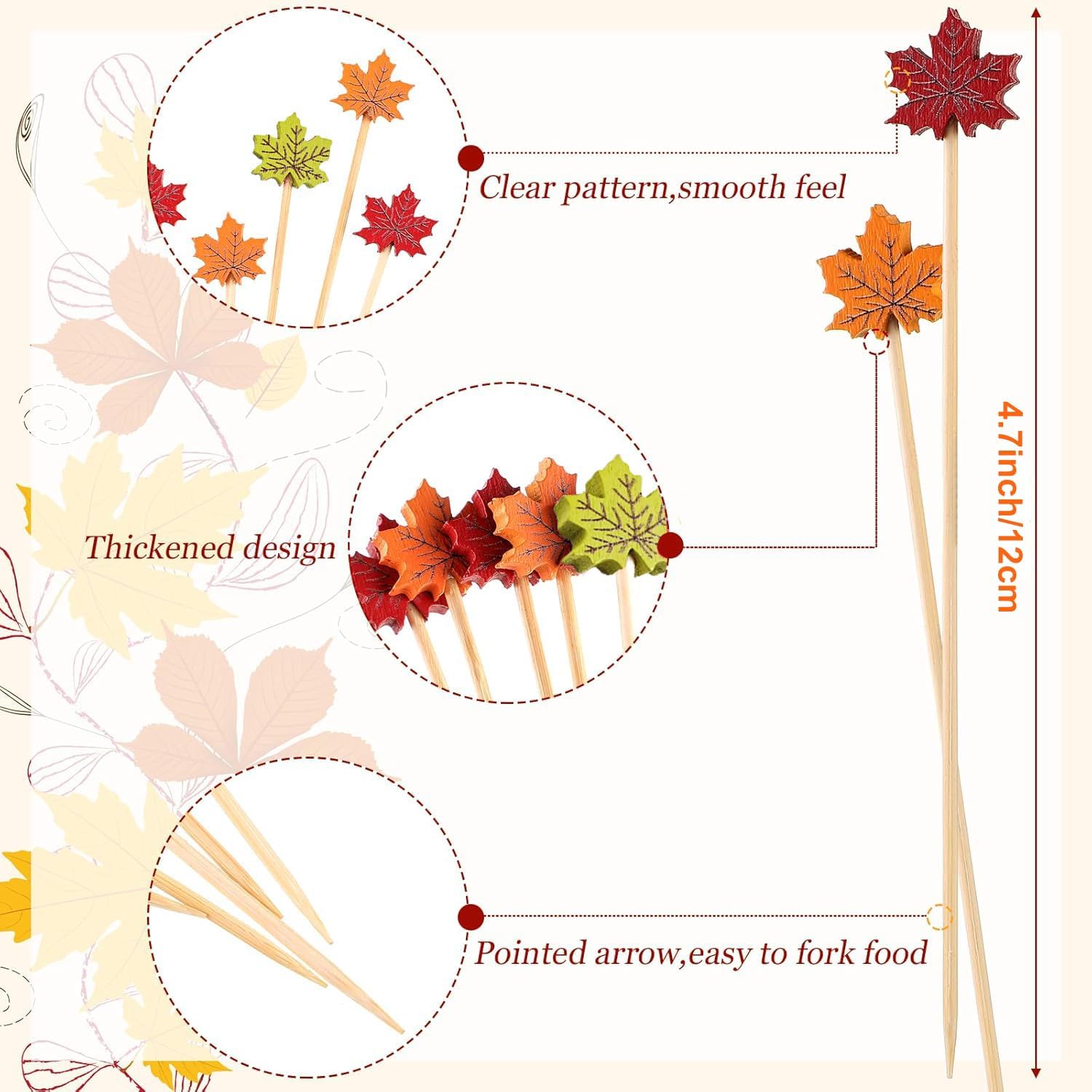 100pcs Maple Leaf Cocktail Picks Fall Thanksgiving Fruit Appetizers Skewers