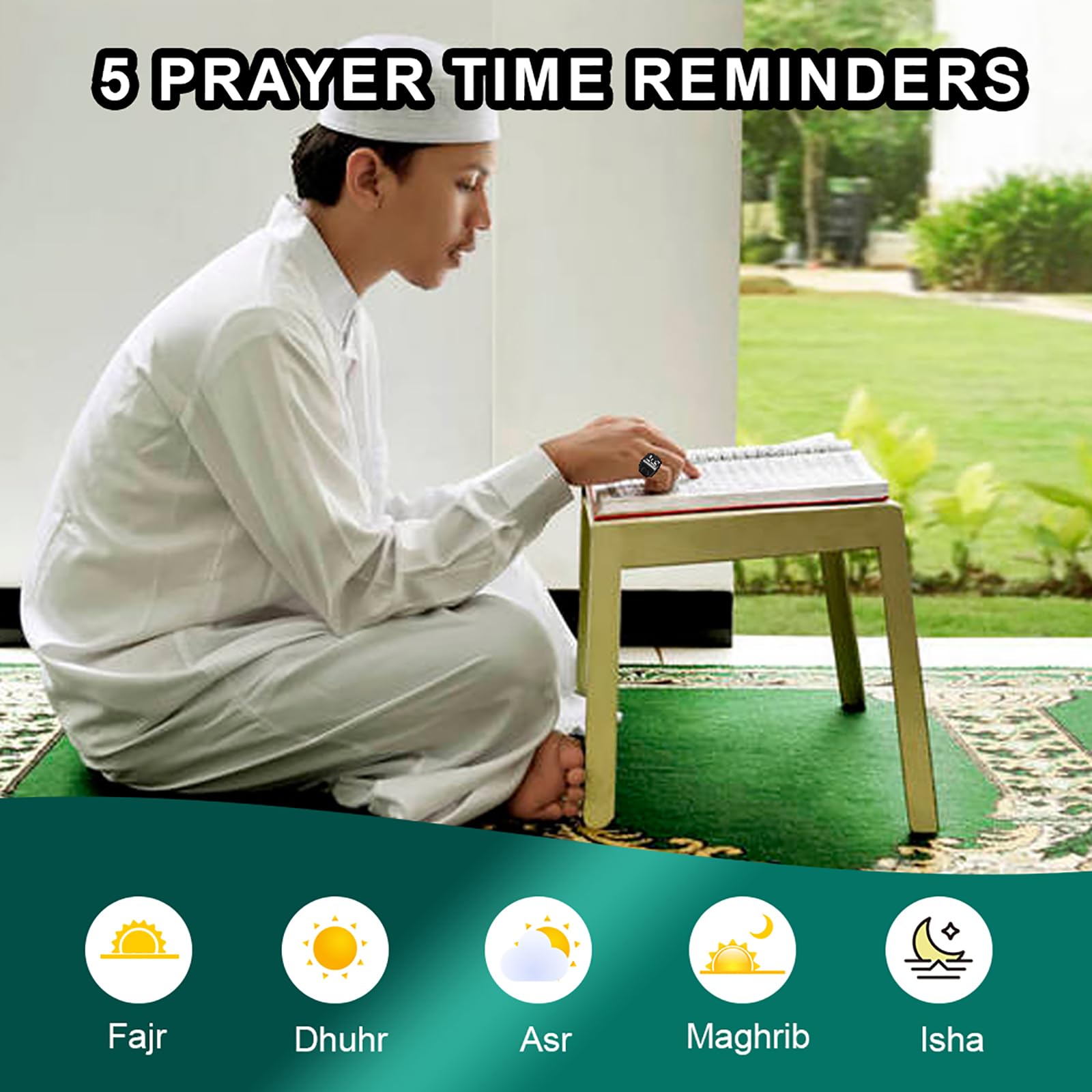 Compteur numérique intelligent Tasbih pour musulmans, compteur de bagues intelligent, compteur numérique intelligent, compteur intelligent intelligent musulman Tasbeeh Zikr Ring 5 temps de prière