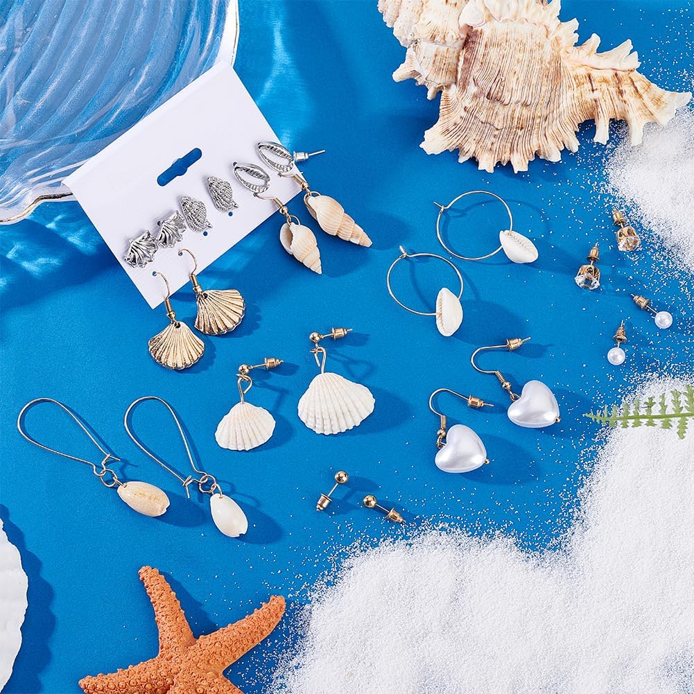 PH PandaHall 12 Styles Shell Earrings, Seashells Hoop Earrings Summer Beach Bohemian Earring Conch Dangle Earring Boho Pearl Stud for Women Halloween Hawaiian Holiday - Image 2